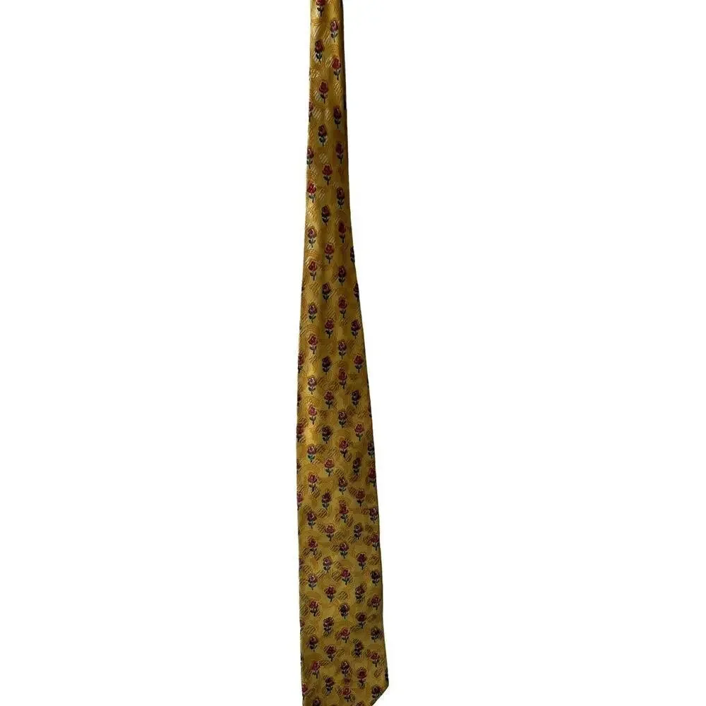 Ermengildo Zegna Mens Yellow Floral Geometric Silk Tie
